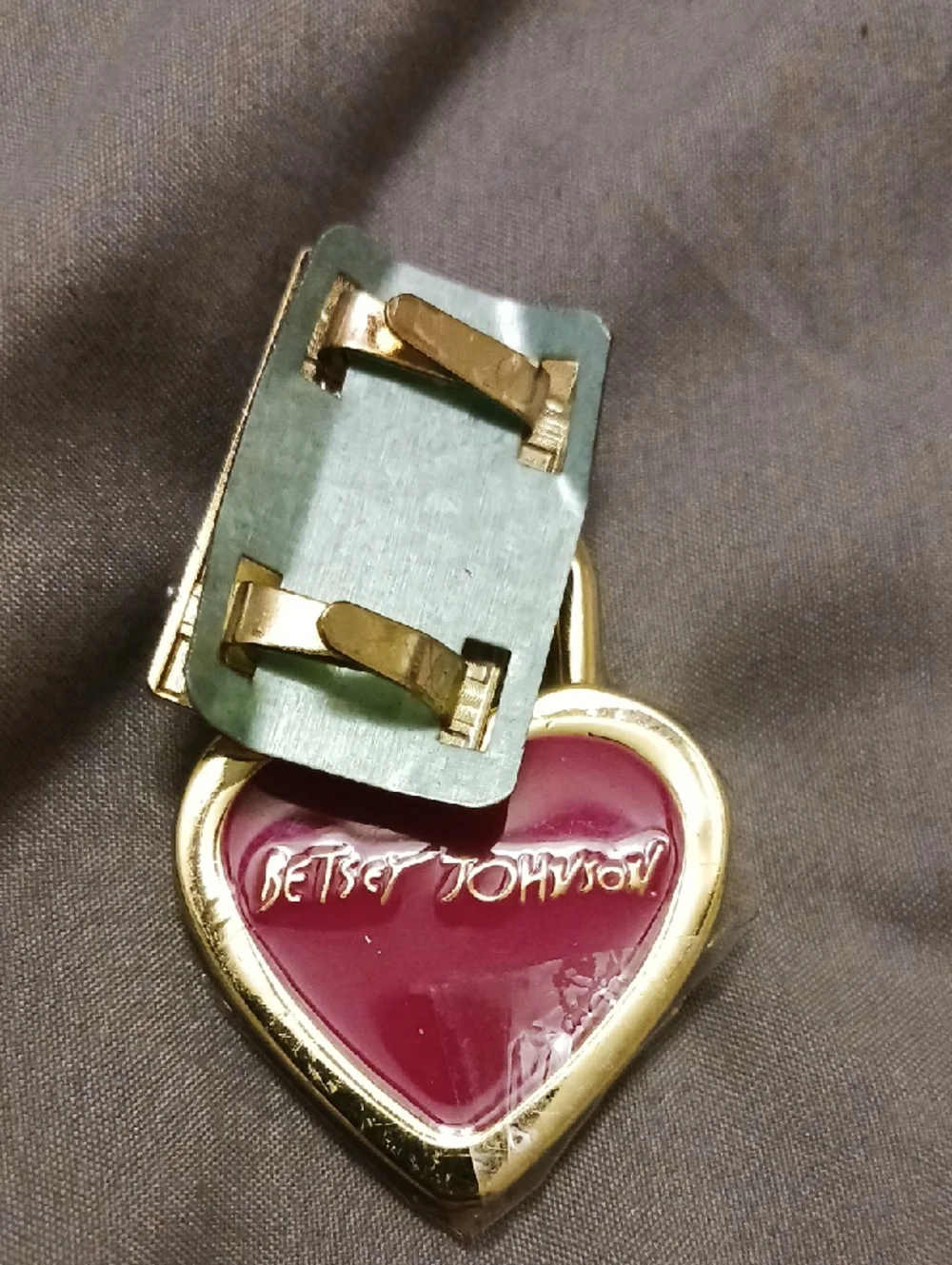 Betsey Johnson Gold-Tone & Pink Heart Padlock Key Charm